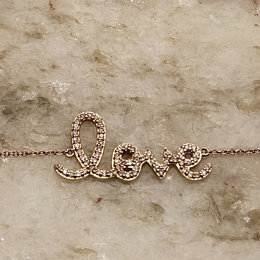 RARE DESIGNER SYDNEY EVAN LOVE PAVE SET DIAMOND 14K YELLOW GOLD PENDANT BRACELET
